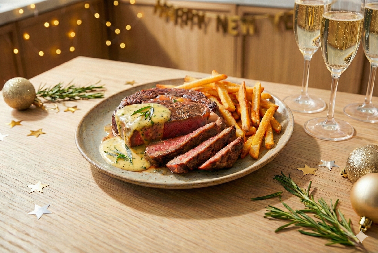 Neujahrsluxus zu Hause: Steak Frites & Sauce Béarnaise mit ONYX Cookware