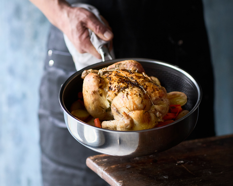 Rezept für ganzes Brathähnchen mit Wurzelgemüse