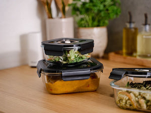 QUADRATISCHER VACUUM-GLASBEHÄLTER – 525ML – SET – 4TLG - 4