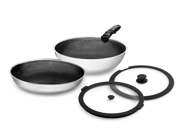 GEMISCHTE BRATPFANNE MIT ABNEHMBAREM GRIFF – 2-TEILIGES WOK-SET - 1