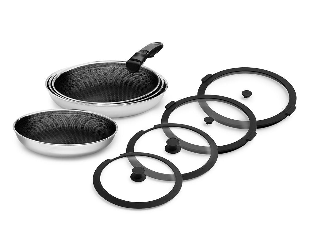 GEMISCHTE BRATPFANNE MIT ABNEHMBAREM GRIFF – 4-TEILIGES SET - 1