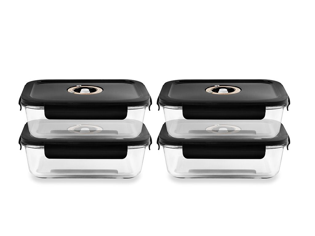 RECHTECKIGER VACUUM-GLASBEHÄLTER – 1040ML – SET – 4TLG - 1