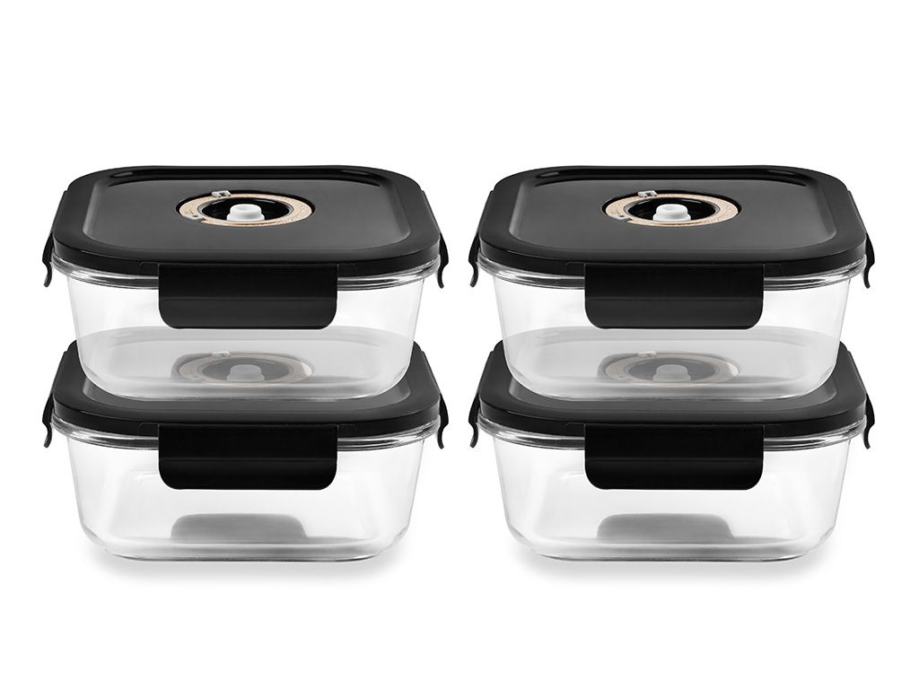 QUADRATISCHER VACUUM-GLASBEHÄLTER – 1230ML – SET – 4TLG - 1