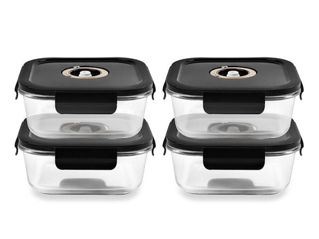 QUADRATISCHER VACUUM-GLASBEHÄLTER – 1230ML – SET – 4TLG - 1