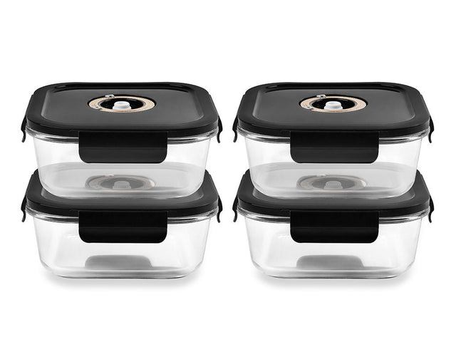 QUADRATISCHER VACUUM-GLASBEHÄLTER – 1230ML – SET – 4TLG - 1