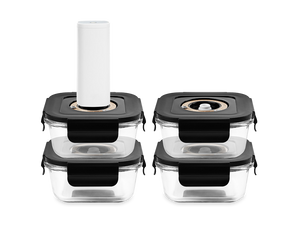 QUADRATISCHER VACUUM-GLASBEHÄLTER – 525ML – SET – 4TLG - 1