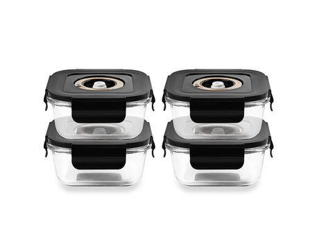 QUADRATISCHER VACUUM-GLASBEHÄLTER – 525ML – SET – 4TLG - 1