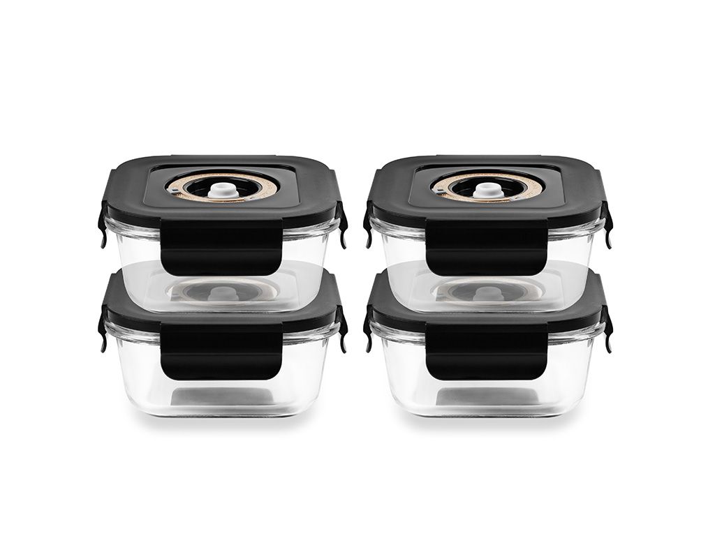 QUADRATISCHER VACUUM-GLASBEHÄLTER – 525ML – SET – 4TLG - 1