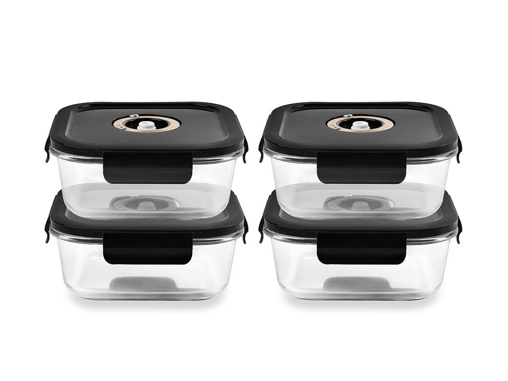 QUADRATISCHER VACUUM-GLASBEHÄLTER – 800ML – SET – 4TLG - 1