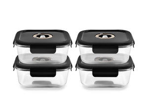 QUADRATISCHER VACUUM-GLASBEHÄLTER – 800ML – SET – 4TLG - 1