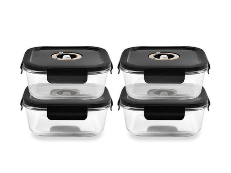 QUADRATISCHER VACUUM-GLASBEHÄLTER – 800ML – SET – 4TLG - 1