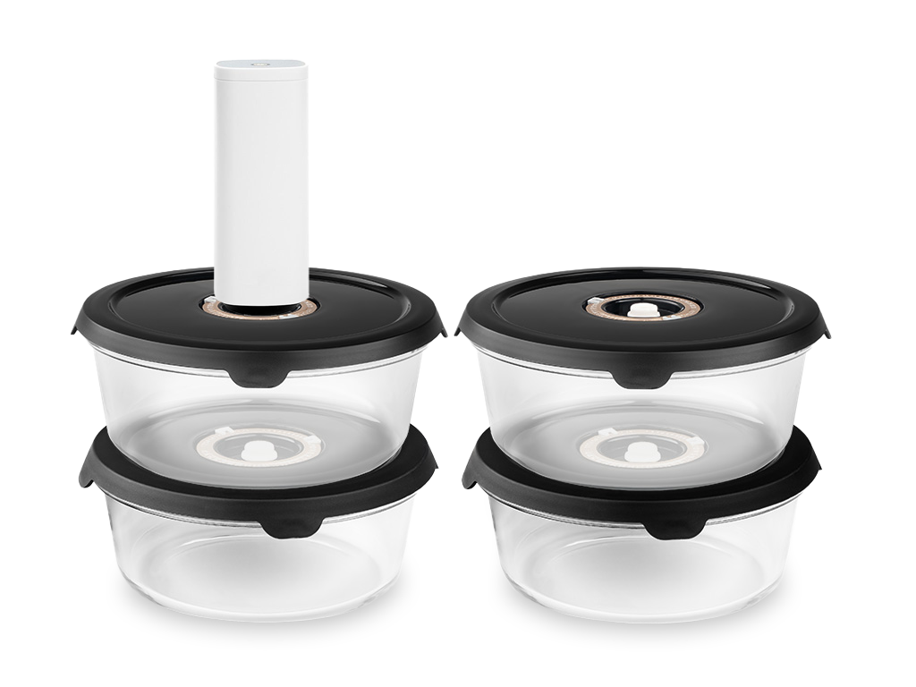 RUNDE VAKUUMGLASBEHÄLTER – 1400ML SET - 4 STÜCK - 1